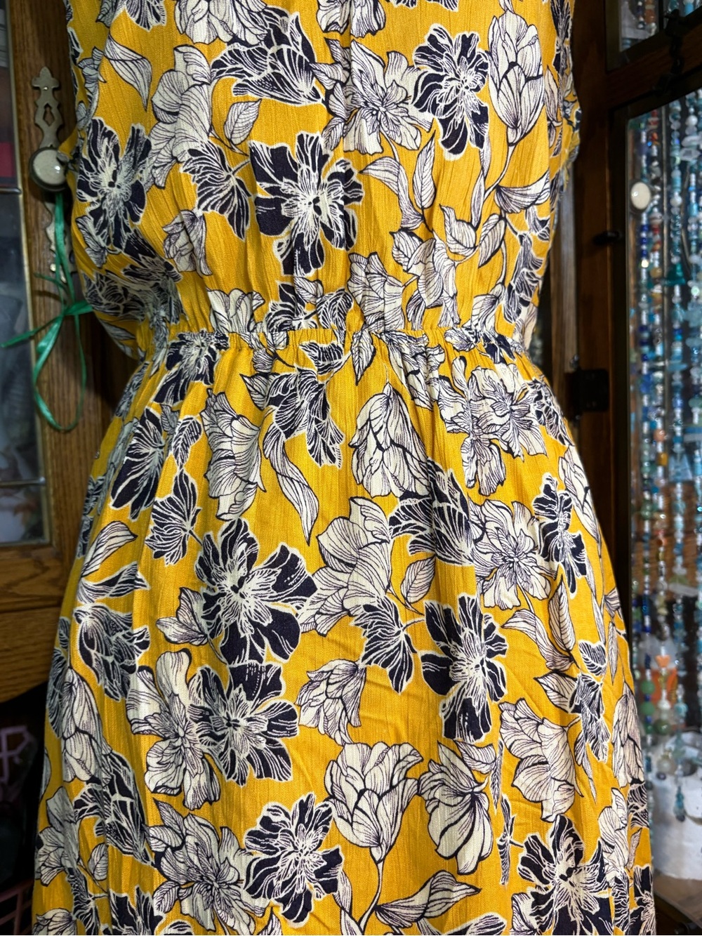 Market & Spruce Auria Embroidered Dress in yellow and navy large - Picture 5 of 13